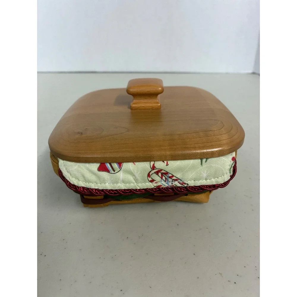 Longaberger Blue Ribbon Collection Small Square Basket Wood Lid Christmas 2002
